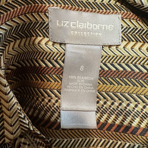 Vintage Silk Old Money Blouse Sz 8 Striped Button Top Heritage Academia Capsule - Picture 8 of 10